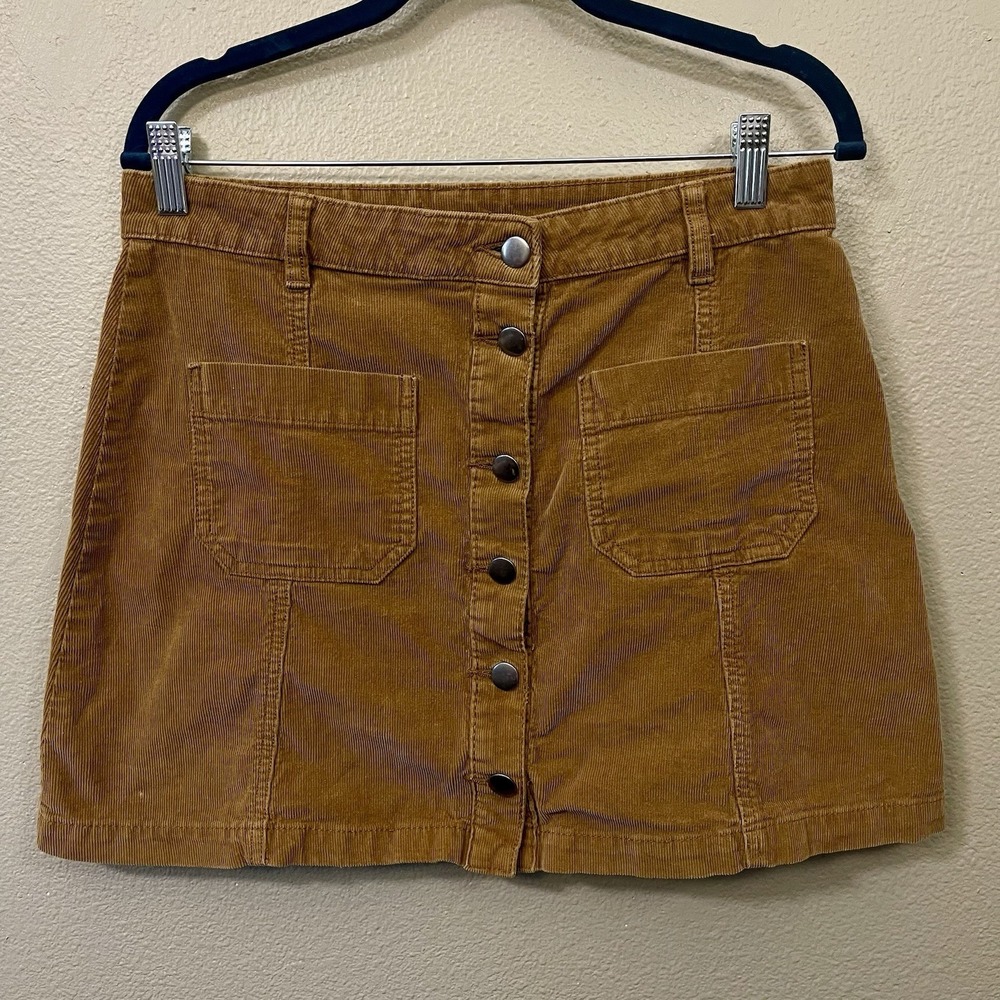Wild Pearl Y2K Corduroy Button Mini Skirt Brown Front Patch Pockets Size 10